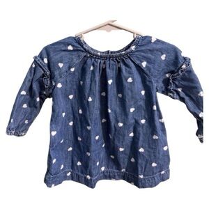 Baby Gap Blue Denim Long-Sleeve Tunic with White Heart Print (6-12M)